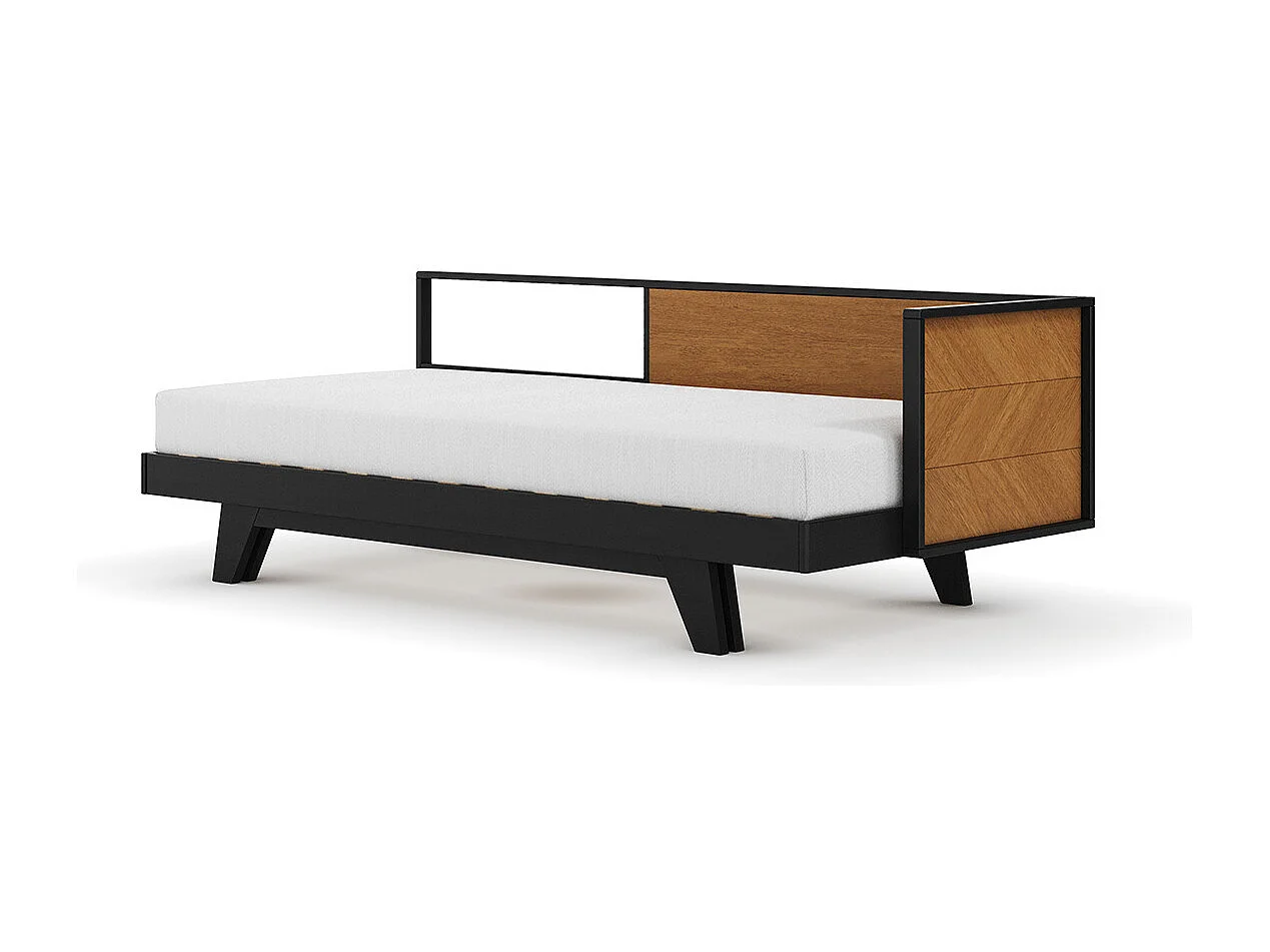 Pack lit méridienne gigogne avec matelas 80x200 cm bois massif noir et noisette CLARK