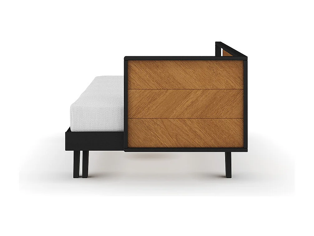 Pack lit méridienne gigogne avec matelas 80x200 cm bois massif noir et noisette CLARK