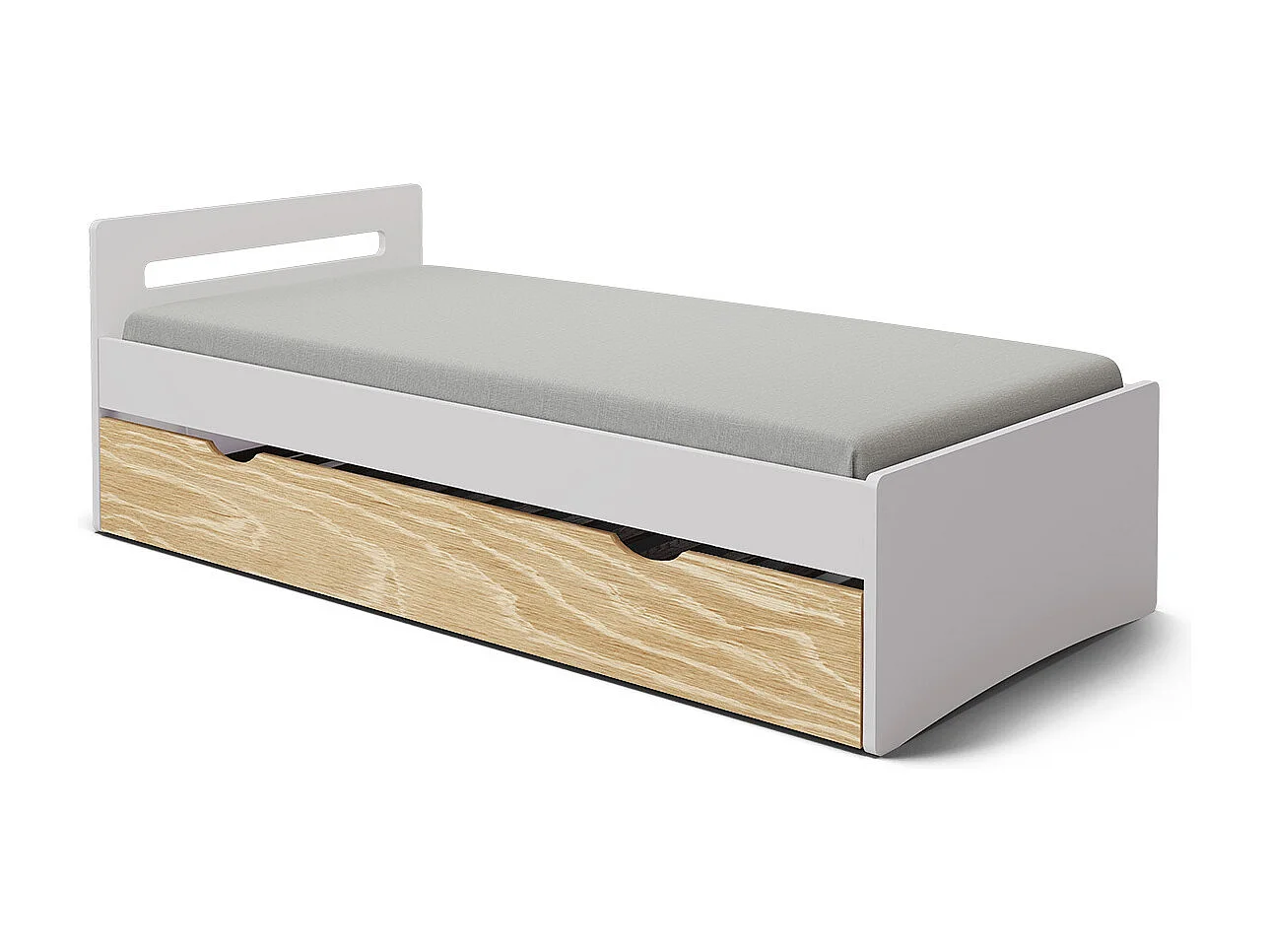 Pack lit gigogne avec matelas 80x200 cm bois massif blanc et bois LEO
