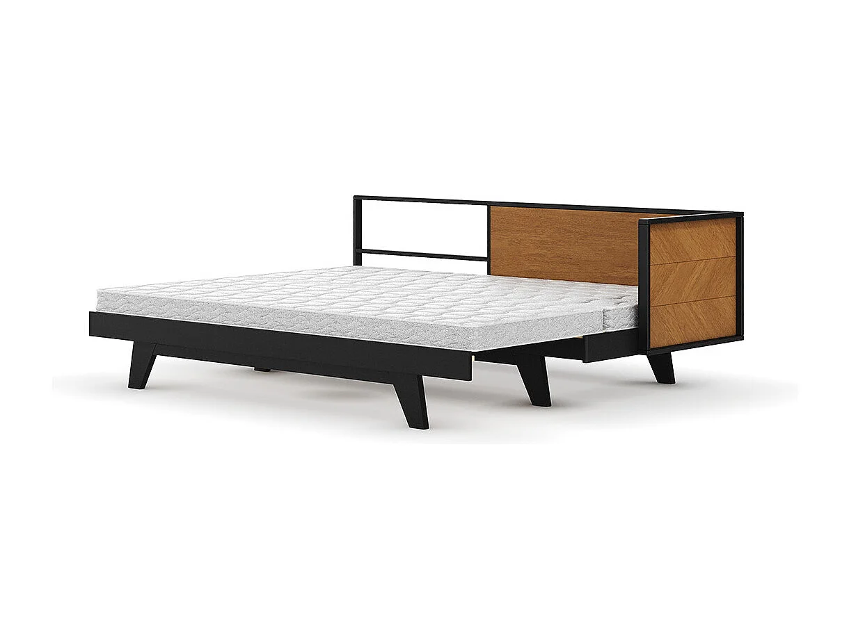 Lit méridienne gigogne 80x200 cm bois massif noir et noisette CLARK