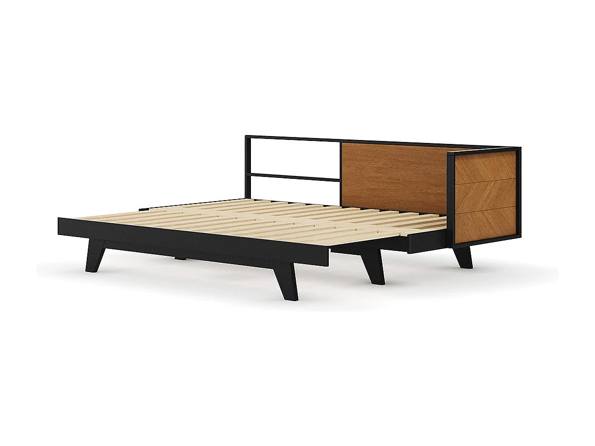 Lit méridienne gigogne 80x200 cm bois massif noir et noisette CLARK