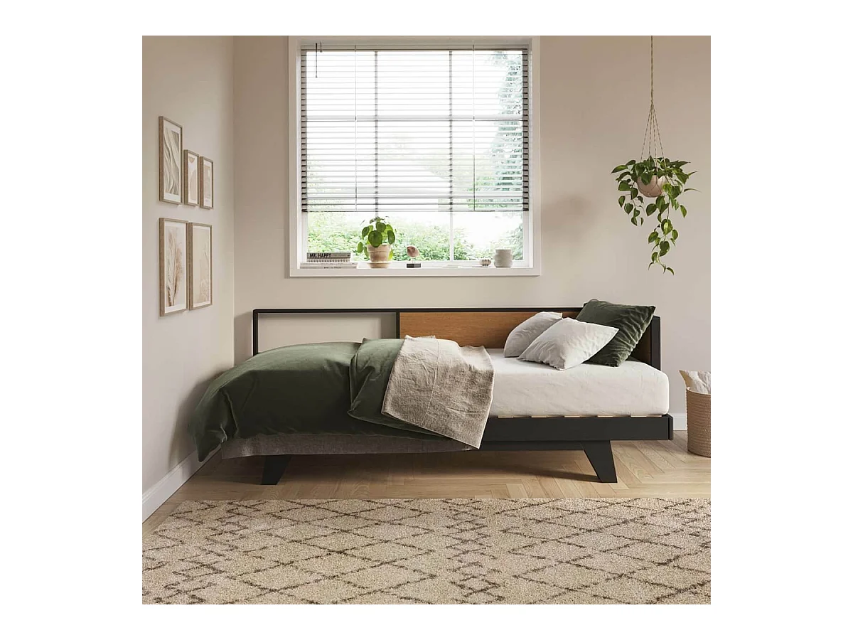 Lit méridienne gigogne 80x200 cm bois massif noir et noisette CLARK