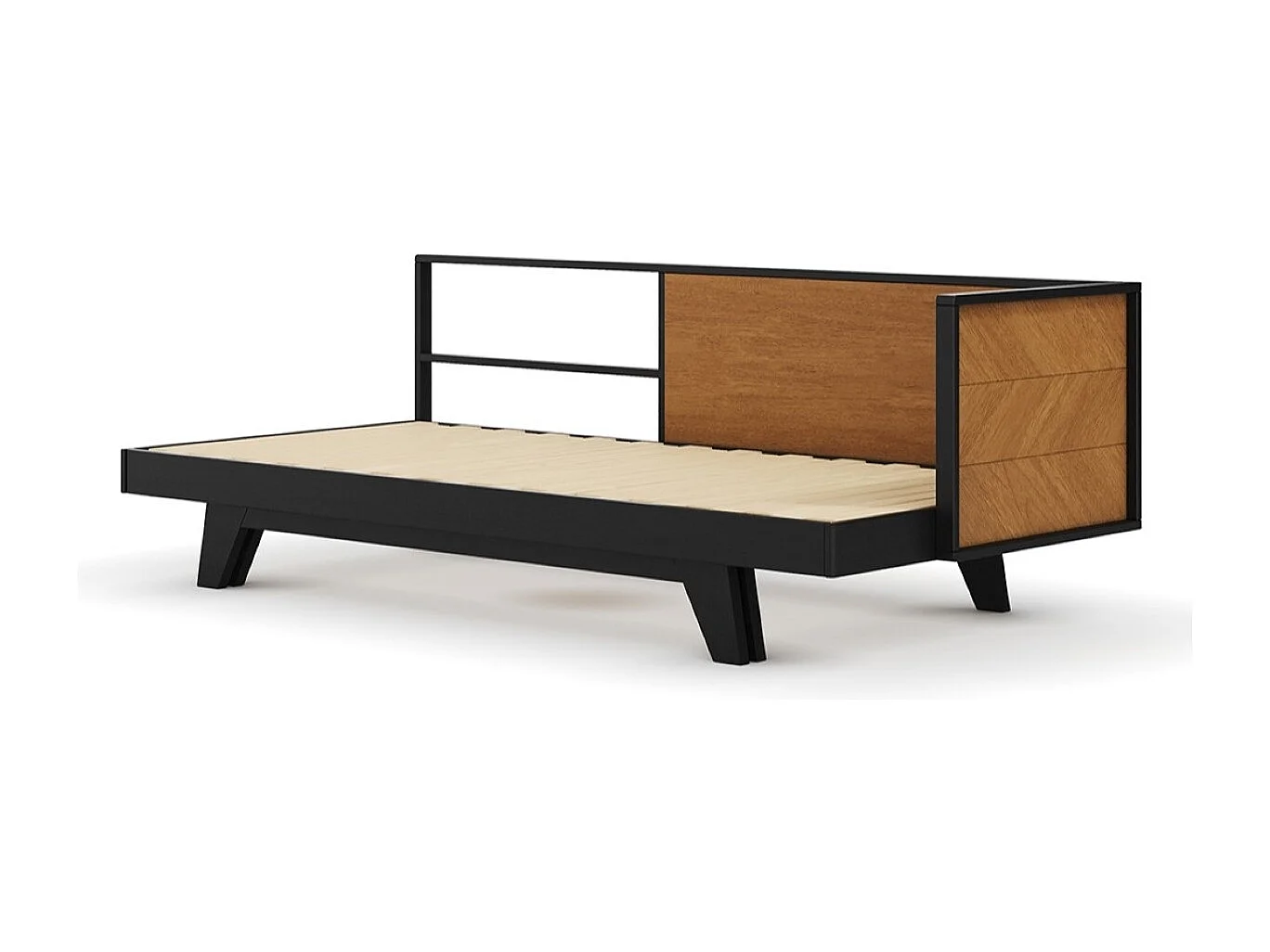 Lit méridienne gigogne 80x200 cm bois massif noir et noisette CLARK