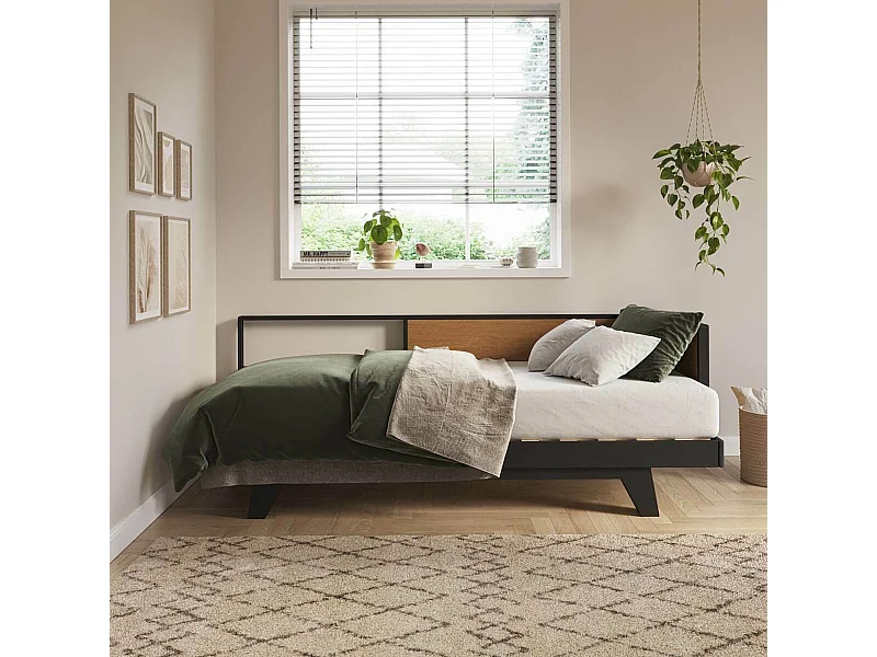 Lit méridienne gigogne 80x200 cm bois massif noir et noisette CLARK