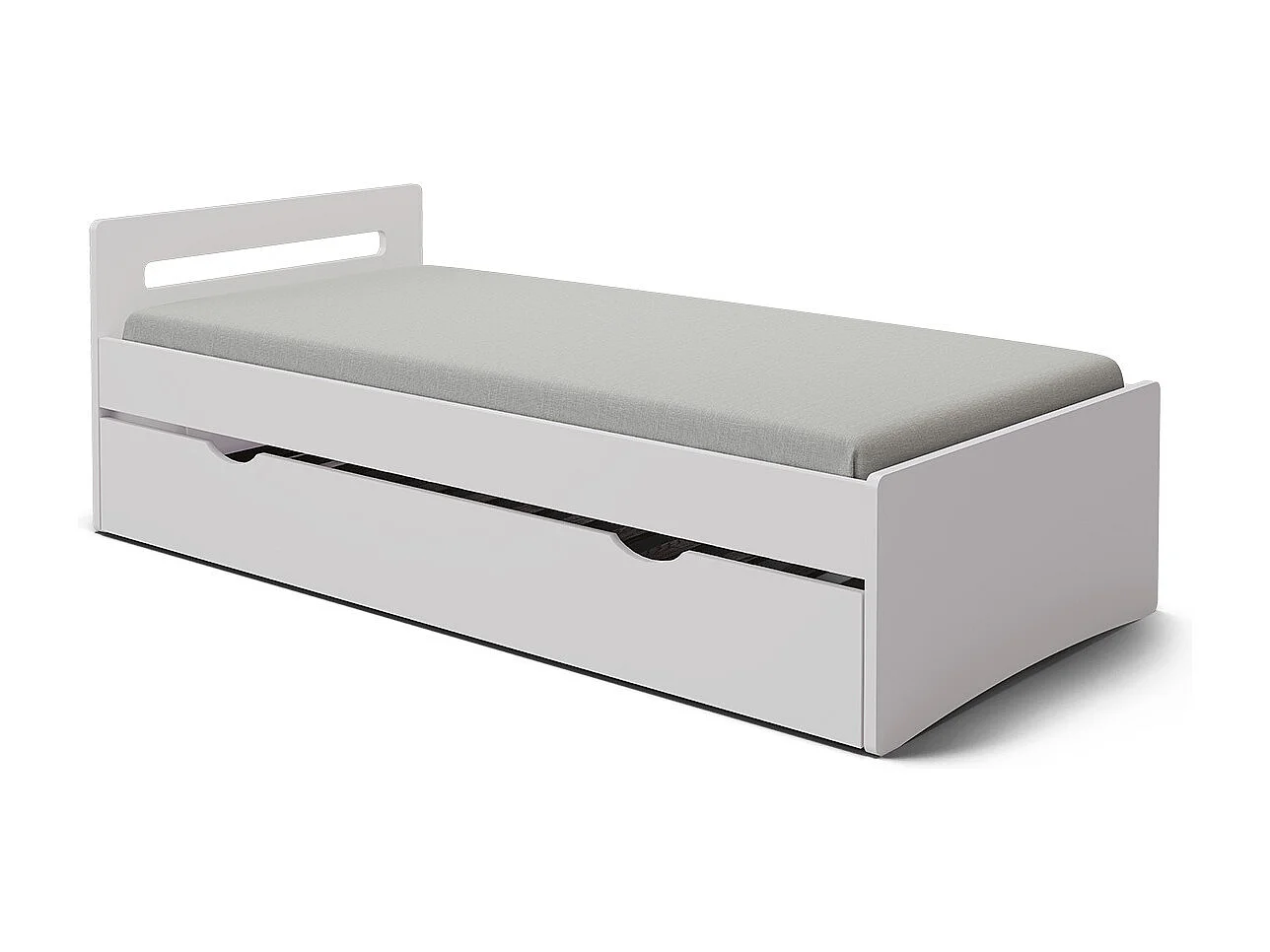 Pack lit gigogne avec matelas 90x190 cm bois massif blanc LEO