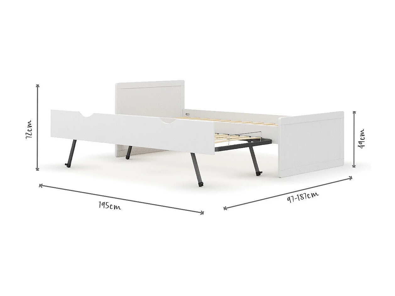 Lit enfant gigogne 90x190 cm bois massif blanc PETER