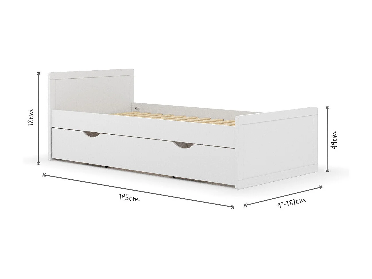 Lit enfant gigogne 90x190 cm bois massif blanc PETER