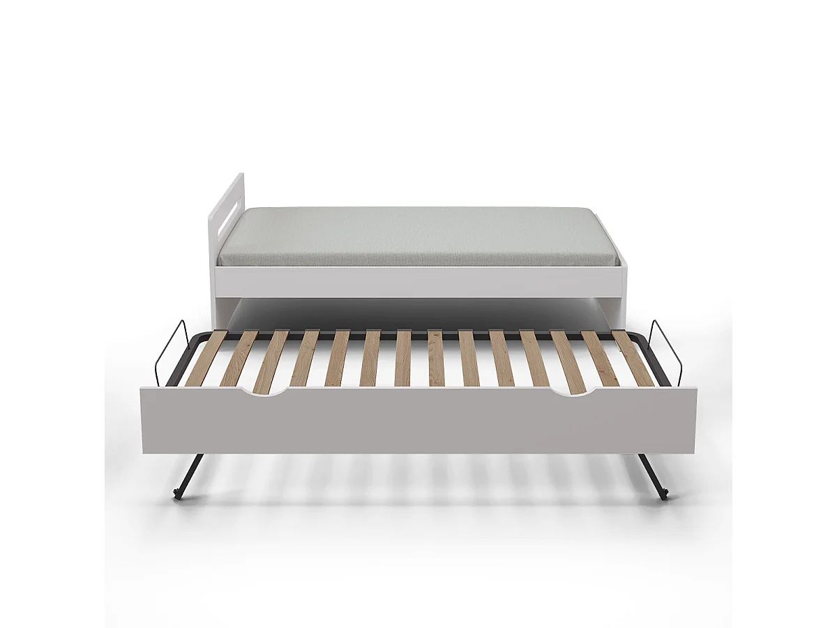 Pack lit gigogne avec matelas 80x200 cm bois massif blanc LEO