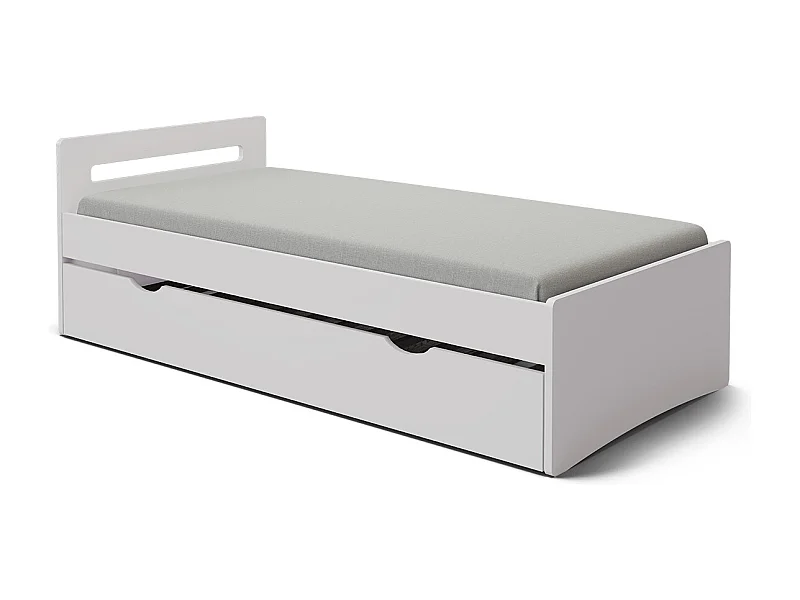 Pack lit gigogne avec matelas 80x200 cm bois massif blanc LEO