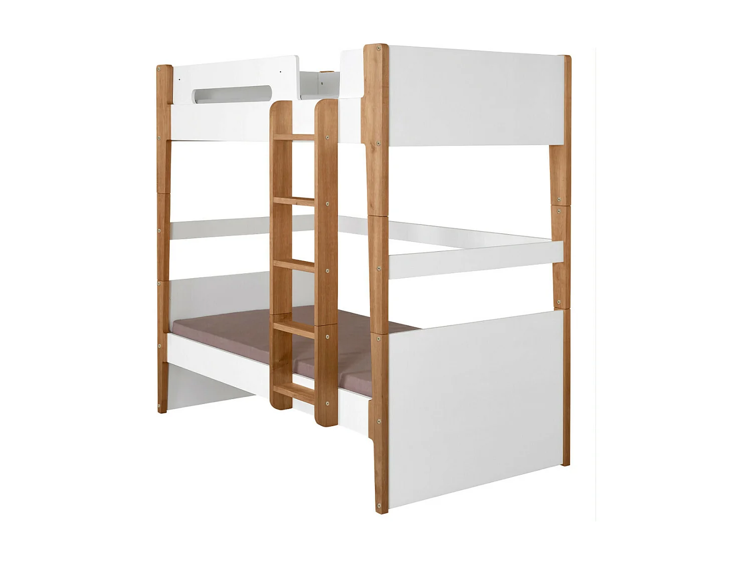 Pack lit superposé avec matelas 90x190 cm bois massif blanc et bois ROMY