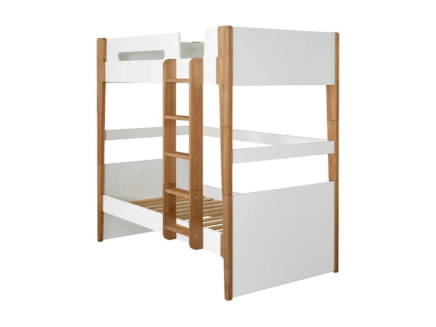 Pack lit superposé avec matelas 90x190 cm bois massif blanc et bois ROMY