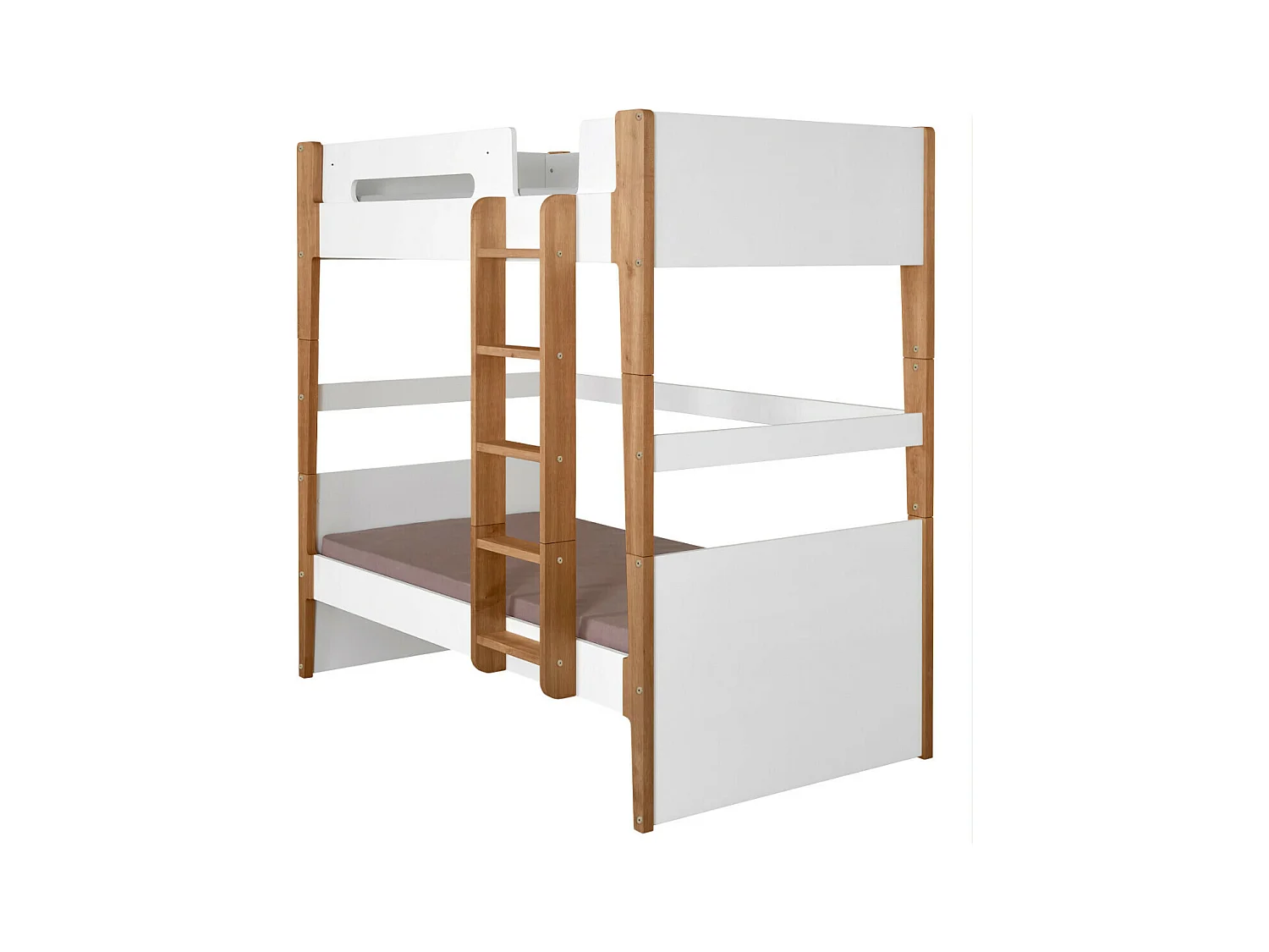 Pack lit superposé avec matelas 90x190 cm bois massif blanc et bois ROMY