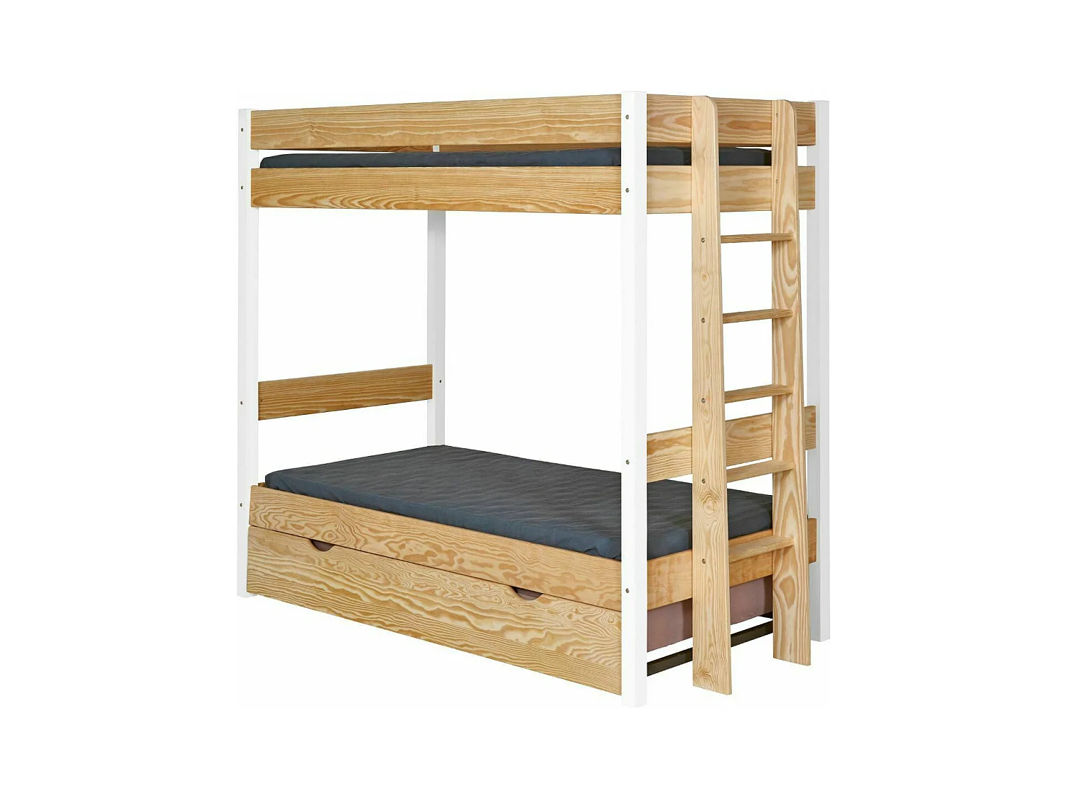 Lit superposé gigogne 90x190 cm bois massif blanc et bois TINO