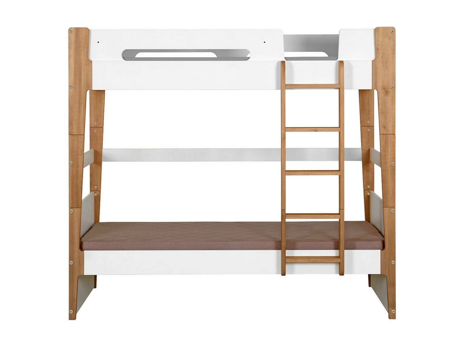 Pack lit superposé gigogne avec 3 matelas 90x190 cm bois massif blanc et bois ROMY