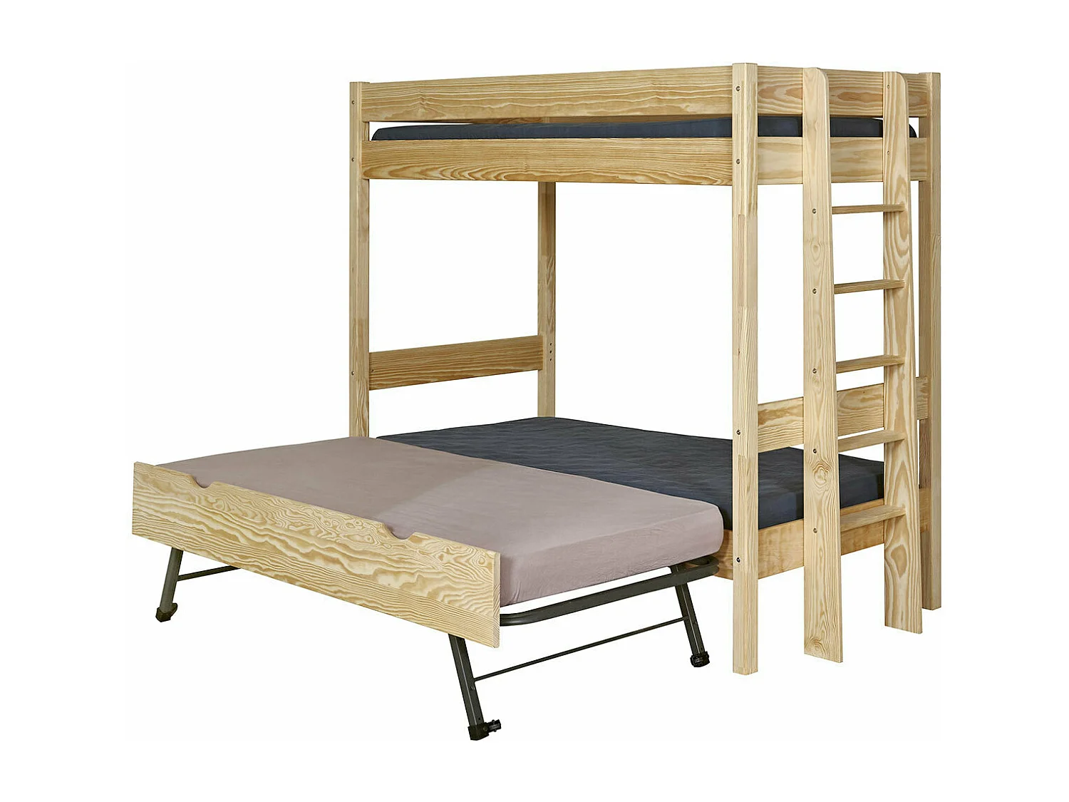 Lit superposé gigogne 90x190 cm bois massif bois naturel TINO