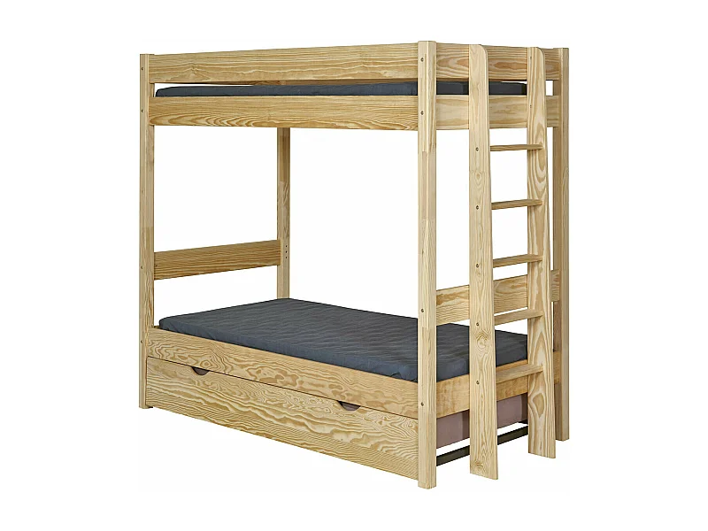 Lit superposé gigogne 90x190 cm bois massif bois naturel TINO