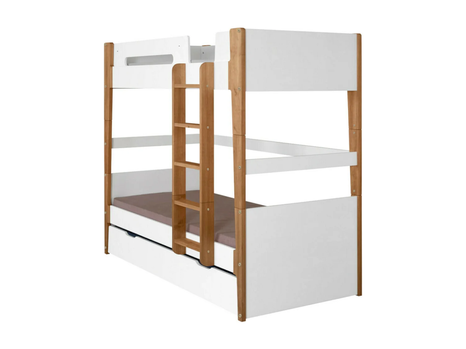 Lit superposé modulable gigogne 90x190 cm bois massif blanc et bois ROMY