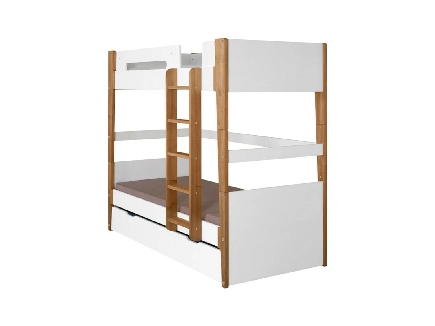 Lit superposé modulable gigogne 90x190 cm bois massif blanc et bois ROMY