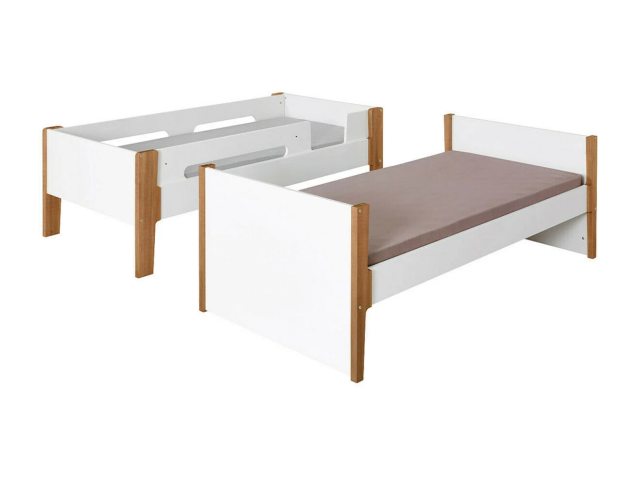 Lit superposé modulable gigogne 90x190 cm bois massif blanc et bois ROMY
