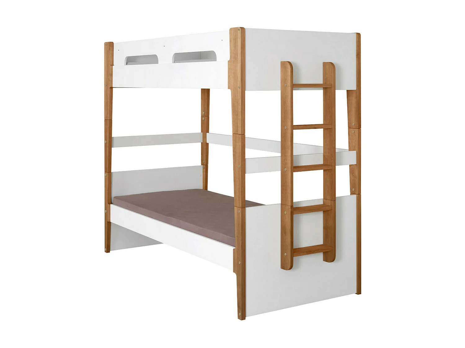 Lit superposé modulable 90x190 cm bois massif blanc et bois ROMY