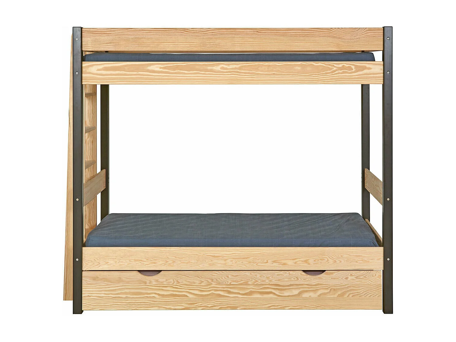 Lit superposé gigogne 90x190 cm bois massif noir et bois TINO