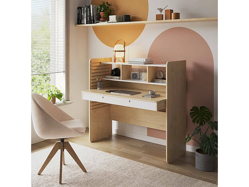 Bureau évolutif avec rangement  panneaux de fibres bois et blanc LEWIS