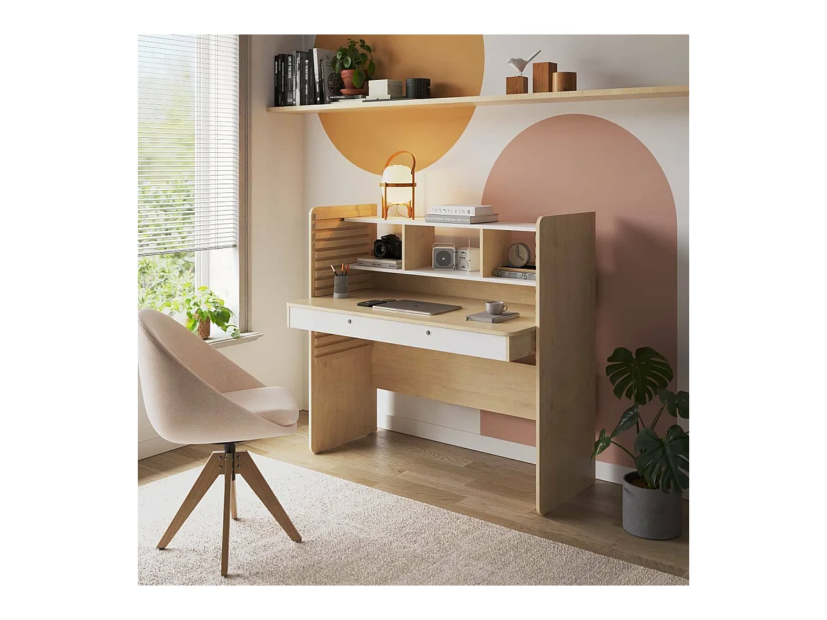 Bureau évolutif avec rangement  panneaux de fibres bois et blanc LEWIS