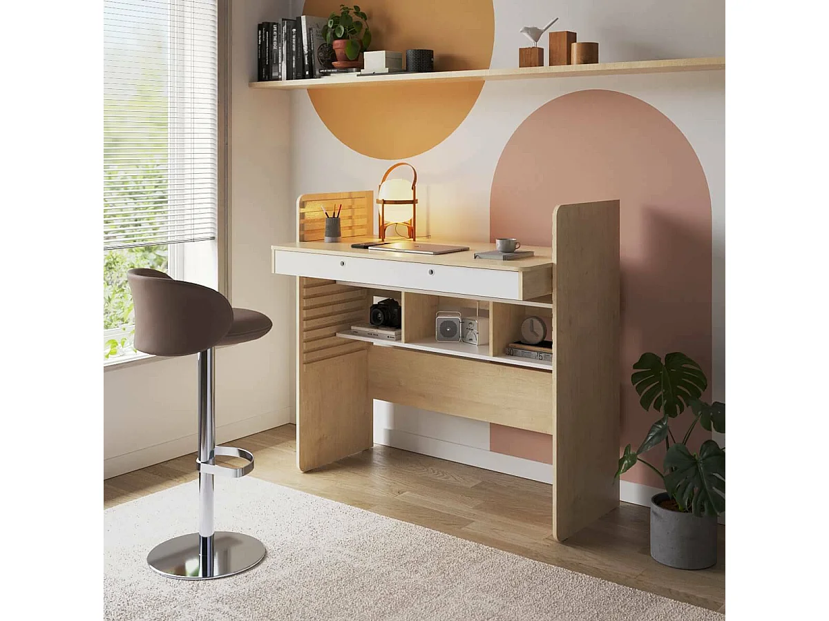 Bureau évolutif avec rangement  panneaux de fibres bois et blanc LEWIS