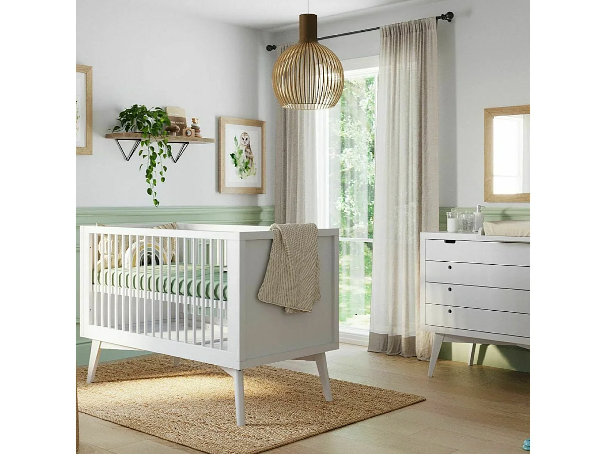 Chambre complète Montessori bébé 70x140 cm bois massif blanc MARLEY