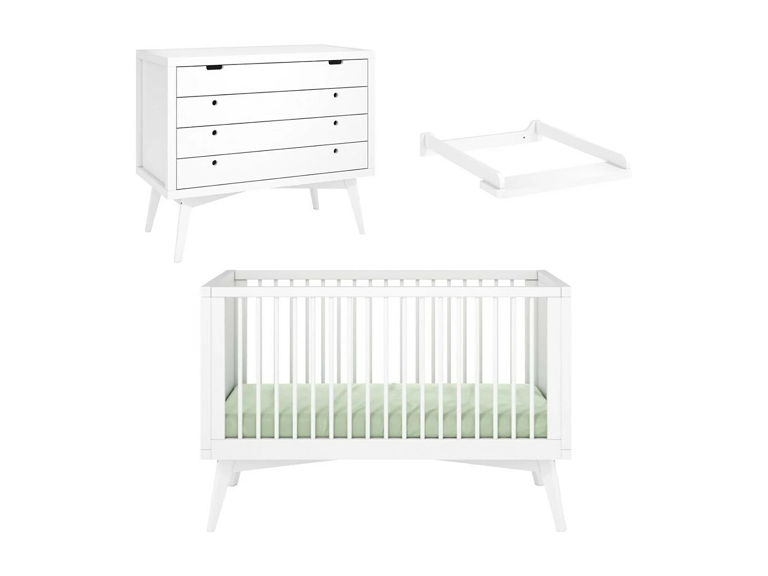 Chambre complète Montessori bébé 70x140 cm bois massif blanc MARLEY
