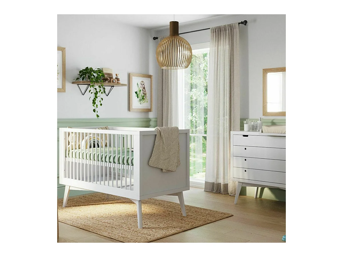 Chambre complète Montessori bébé 70x140 cm bois massif blanc MARLEY
