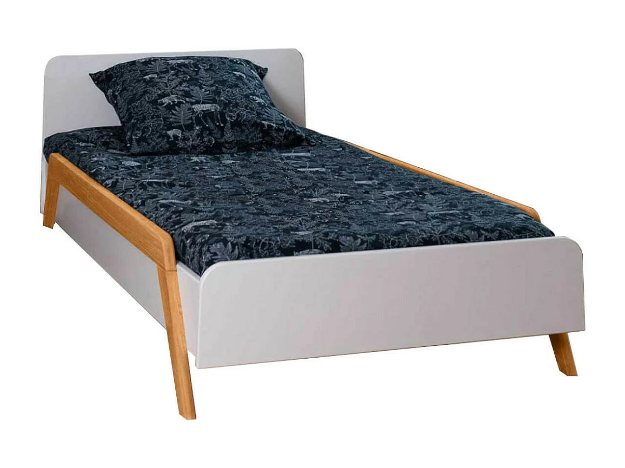 Lit enfant évolutif avec barrières 90x190 cm bois massif blanc et bois DIXIA