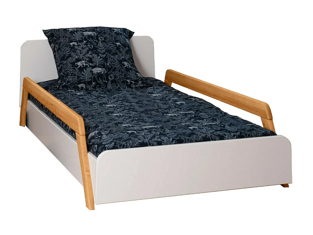 Lit enfant évolutif avec barrières 90x190 cm bois massif blanc et bois DIXIA