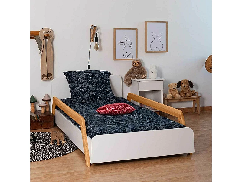 Lit enfant évolutif avec barrières 90x190 cm bois massif blanc et bois DIXIA