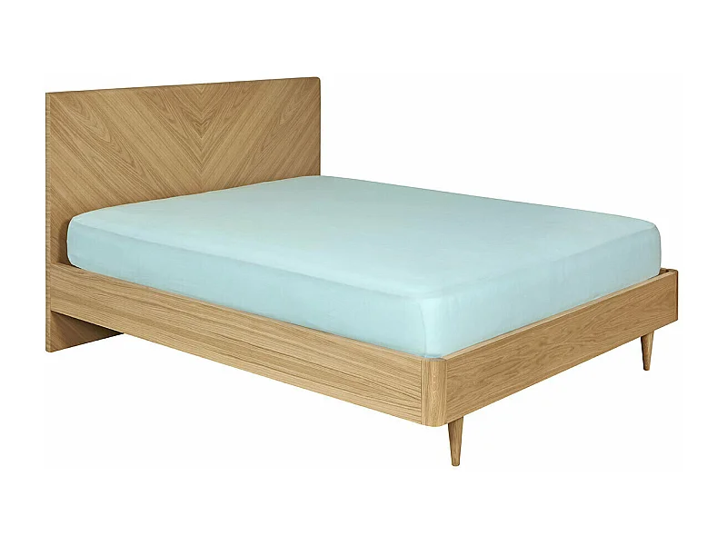 Pack lit 2 places avec matelas Lac 160x200 cm panneaux de fibres plaqué chêne massif chêne clair BRAZZA