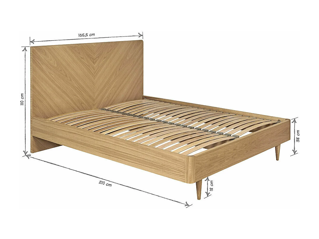 Pack lit 2 places avec matelas Lac 160x200 cm panneaux de fibres plaqué chêne massif chêne clair BRAZZA