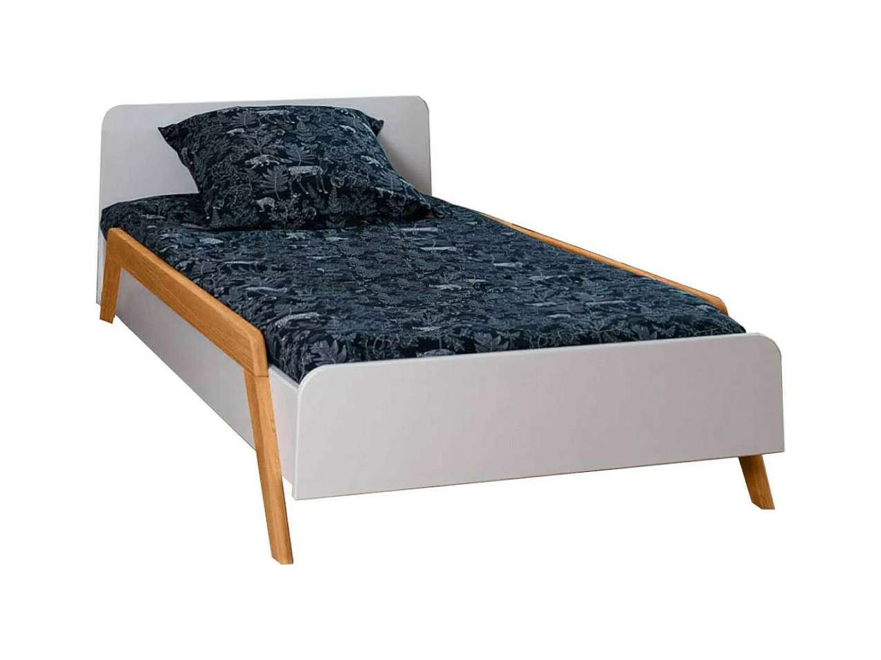Pack lit enfant évolutif avec barrières et matelas 90x190 cm bois massif blanc et bois DIXIA