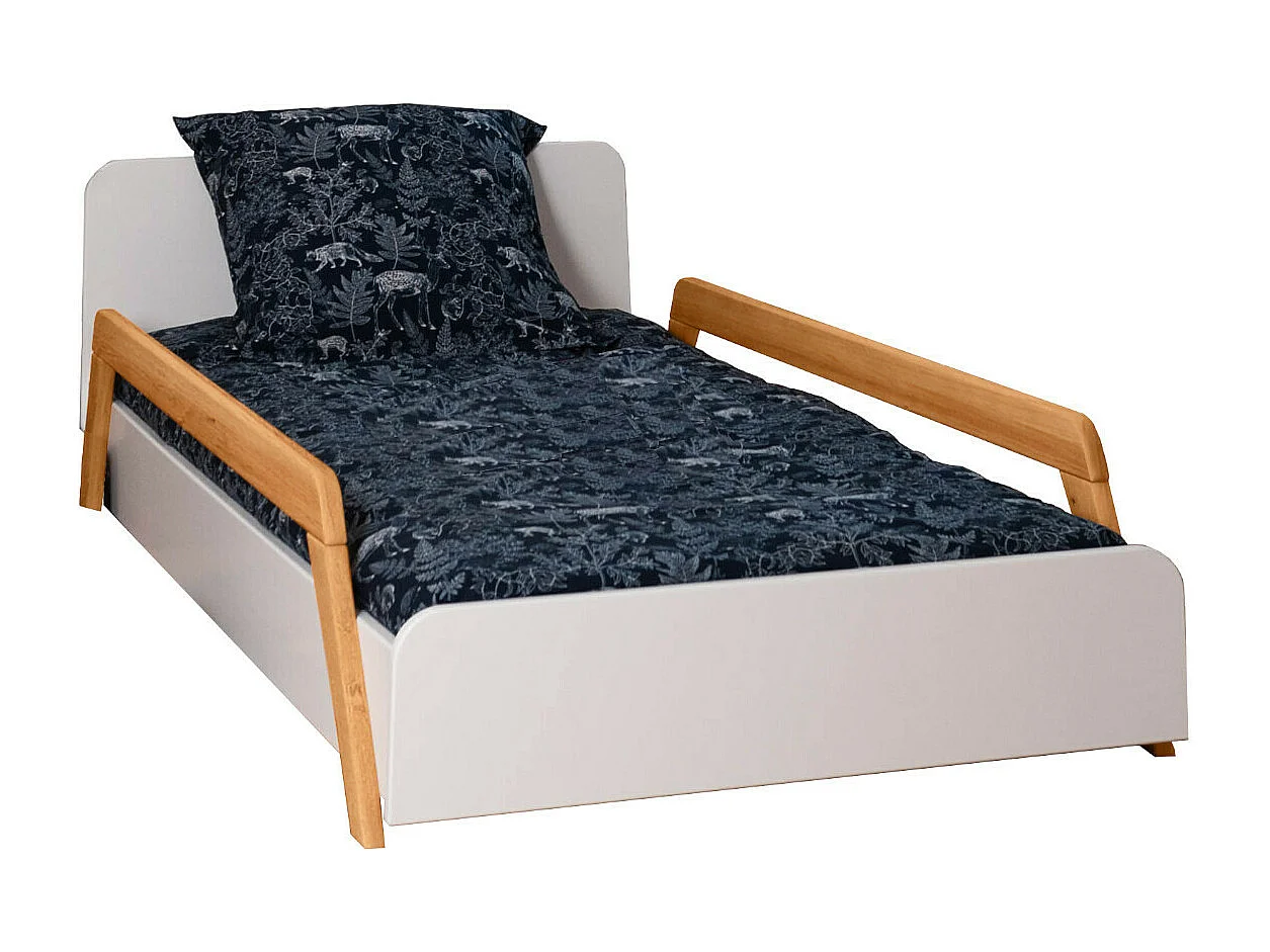 Pack lit enfant évolutif avec barrières et matelas 90x190 cm bois massif blanc et bois DIXIA