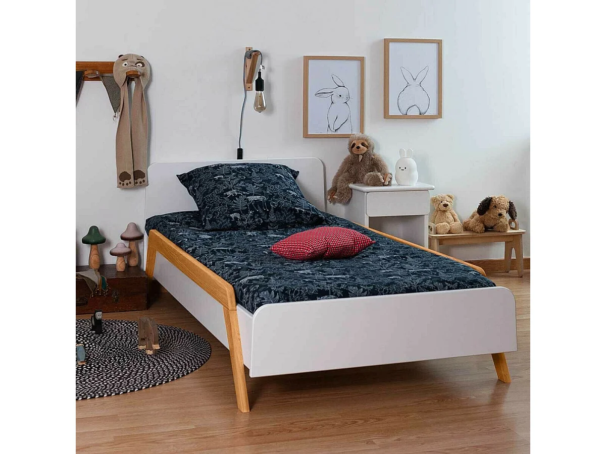 Pack lit enfant évolutif avec barrières et matelas 90x190 cm bois massif blanc et bois DIXIA