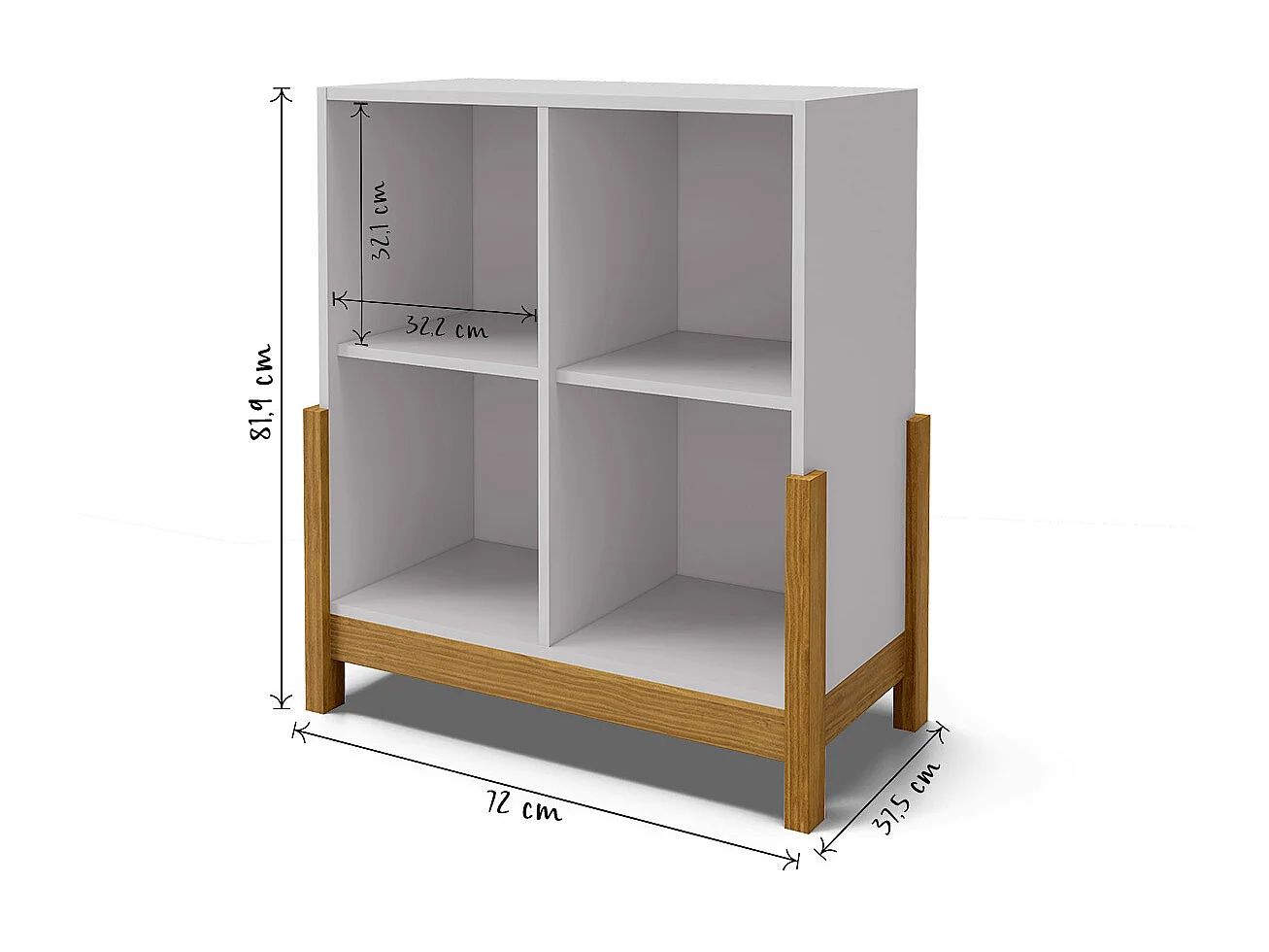 Étagère 4 cubes  panneaux de fibres blanc et noisette KENAN