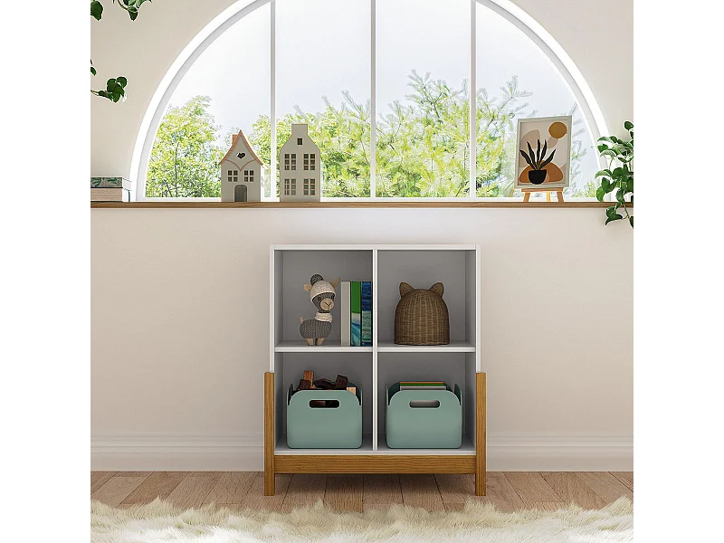 Étagère 4 cubes  panneaux de fibres blanc et noisette KENAN