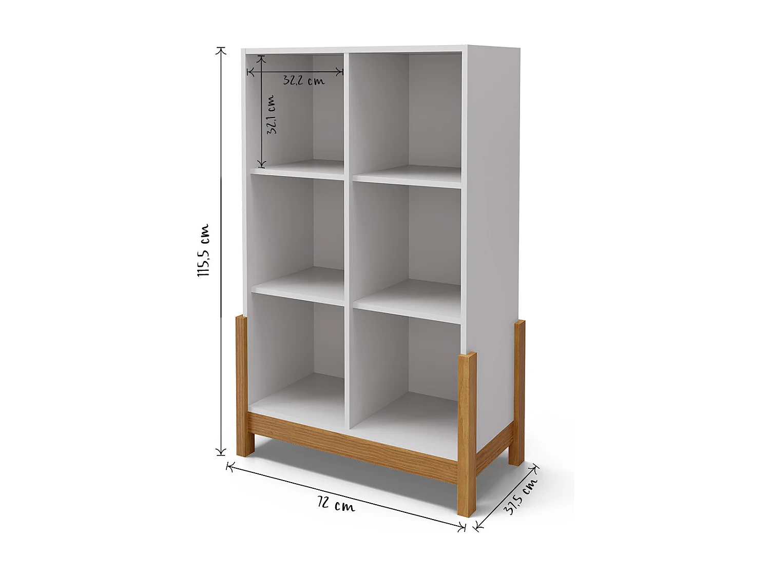 Étagère 6 cubes verticale  panneaux de fibres blanc et noisette KENAN
