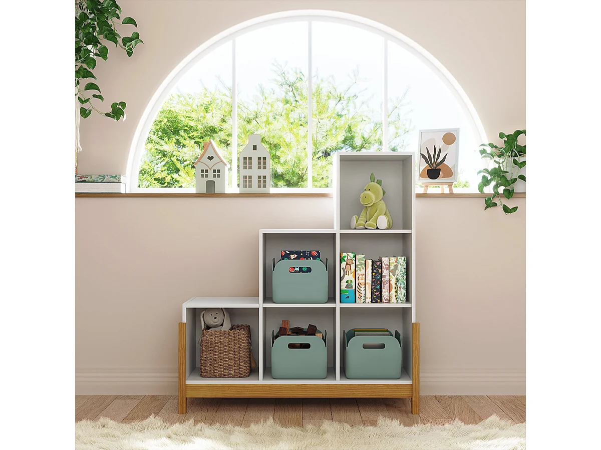 Étagère de rangement escalier  panneaux de fibres blanc et noisette KENAN