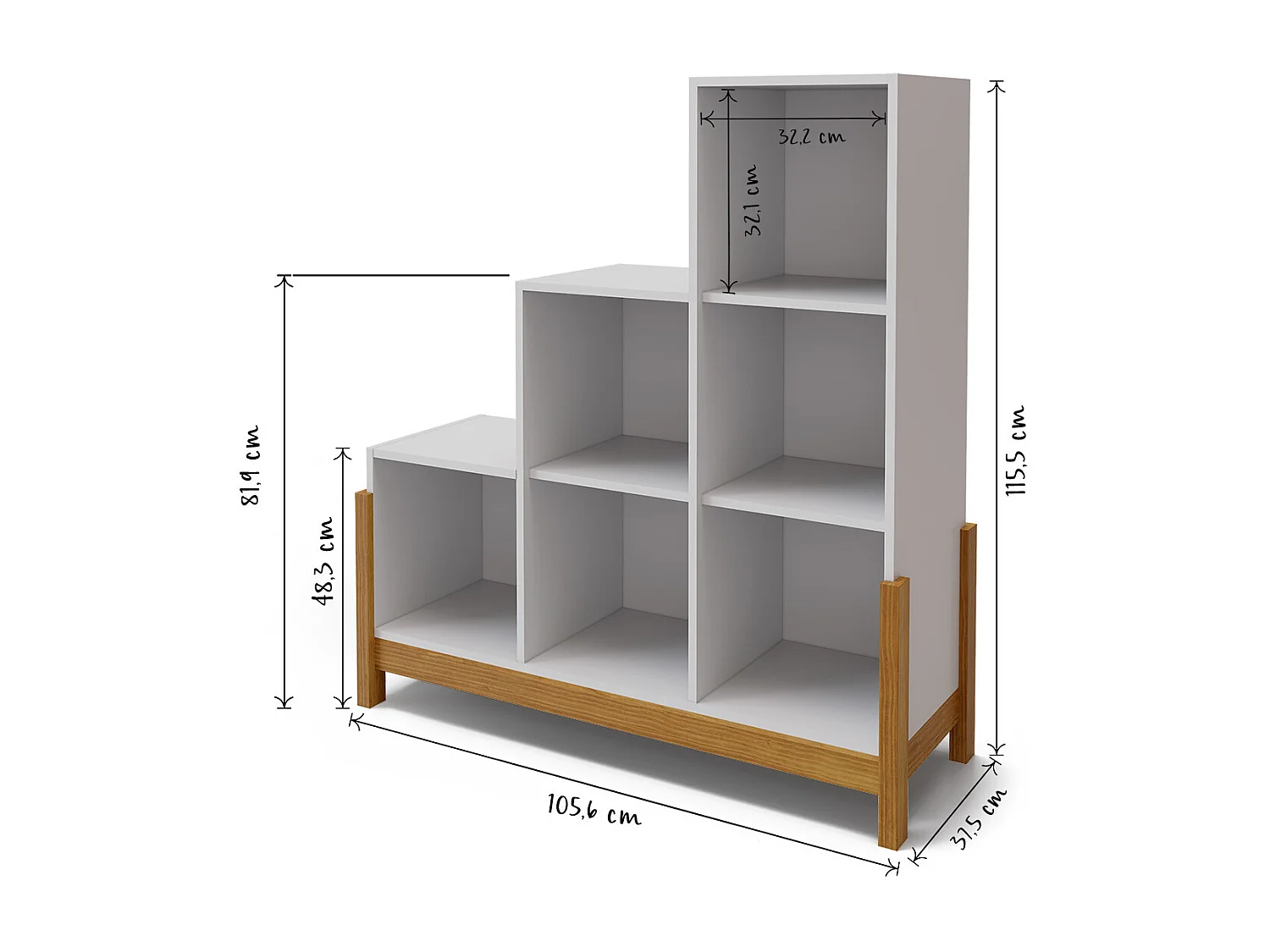 Étagère de rangement escalier  panneaux de fibres blanc et noisette KENAN