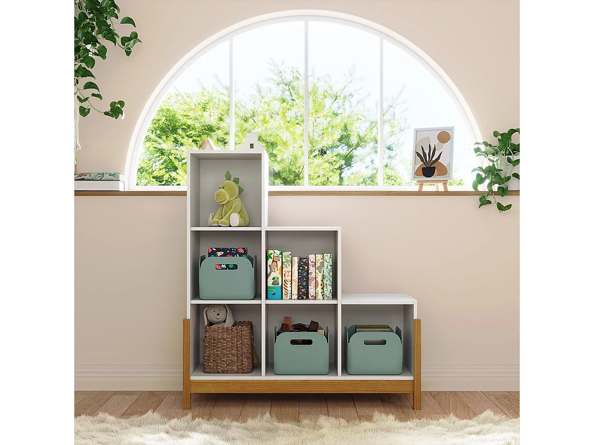 Étagère de rangement escalier  panneaux de fibres blanc et noisette KENAN