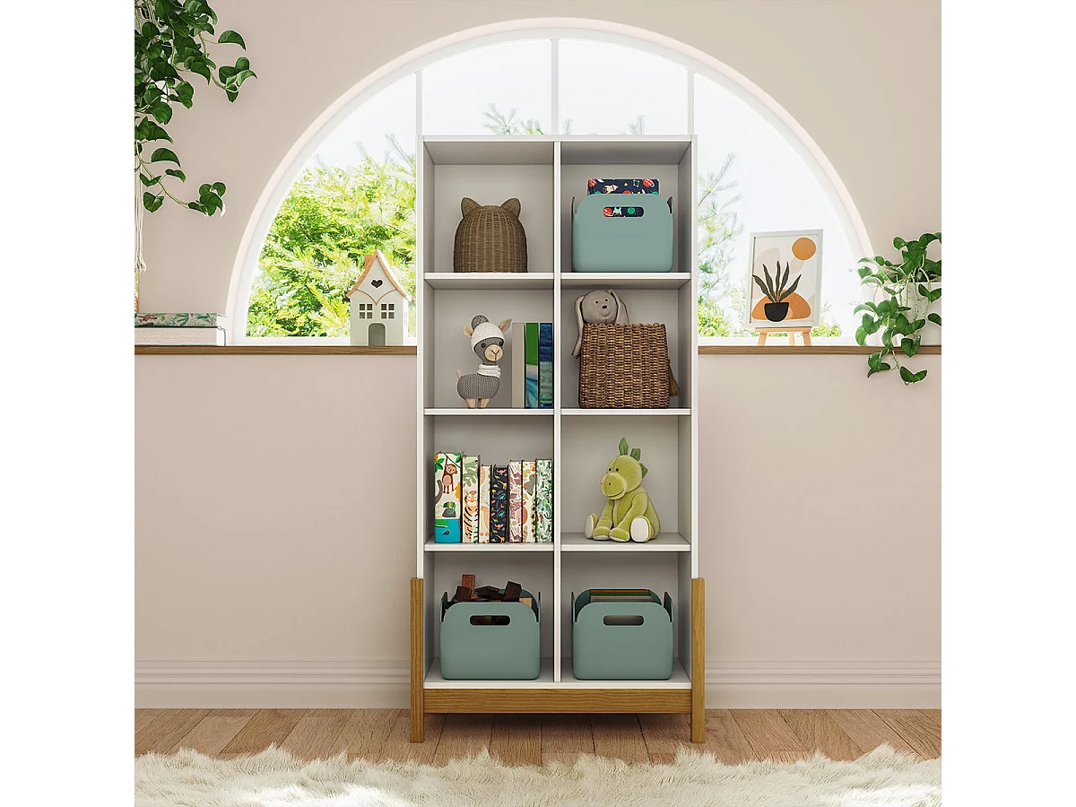 Étagère 8 cubes verticale  panneaux de fibres blanc et noisette KENAN