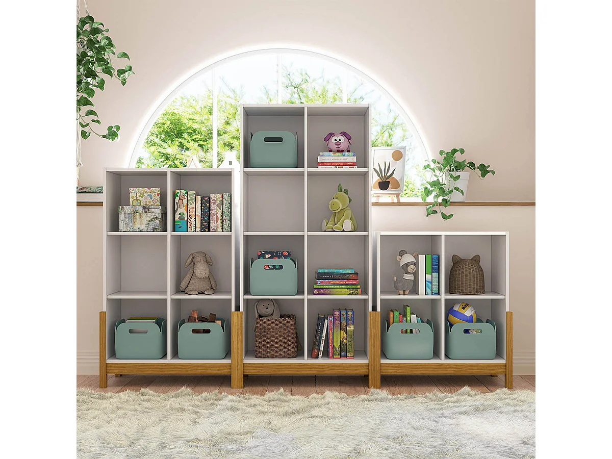 Étagère 8 cubes verticale  panneaux de fibres blanc et noisette KENAN