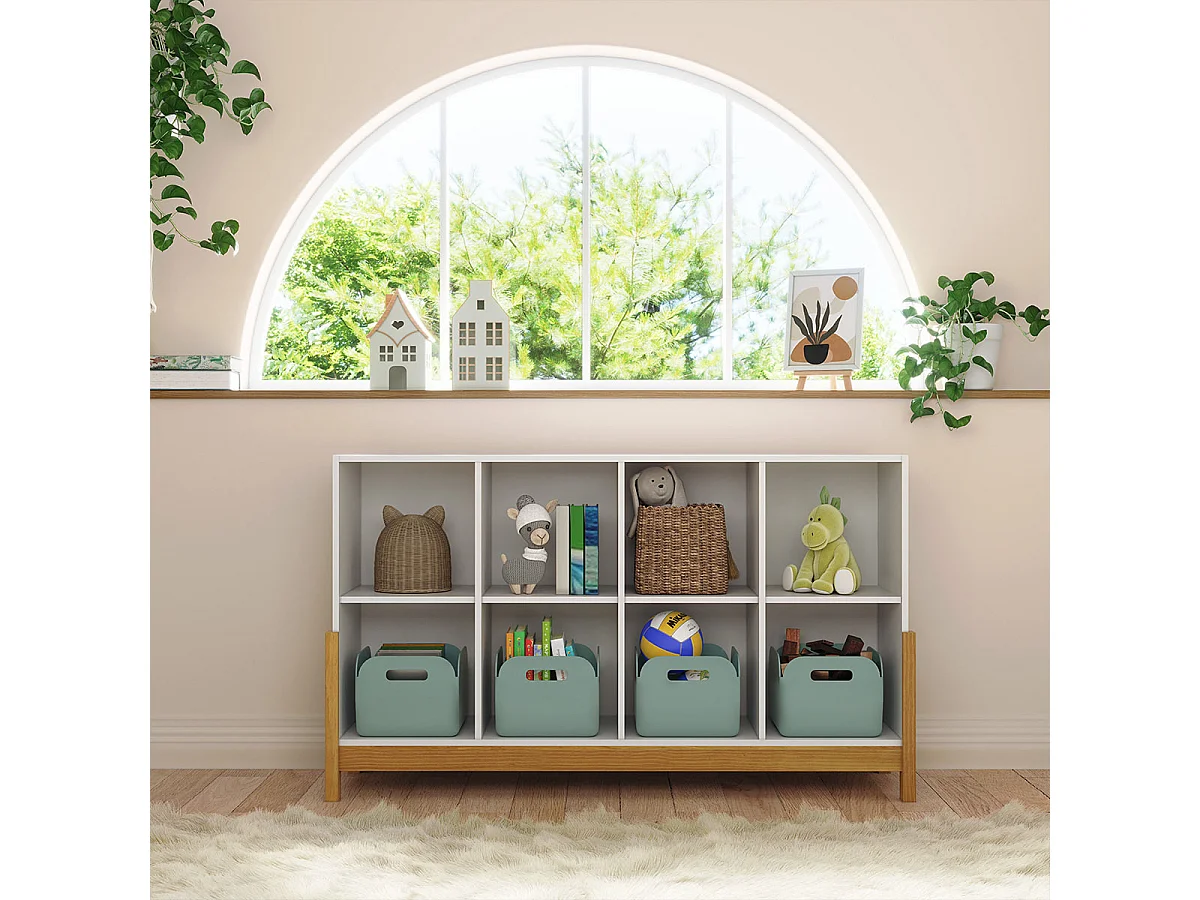 Étagère 8 cubes horizontale  panneaux de fibres blanc et noisette KENAN