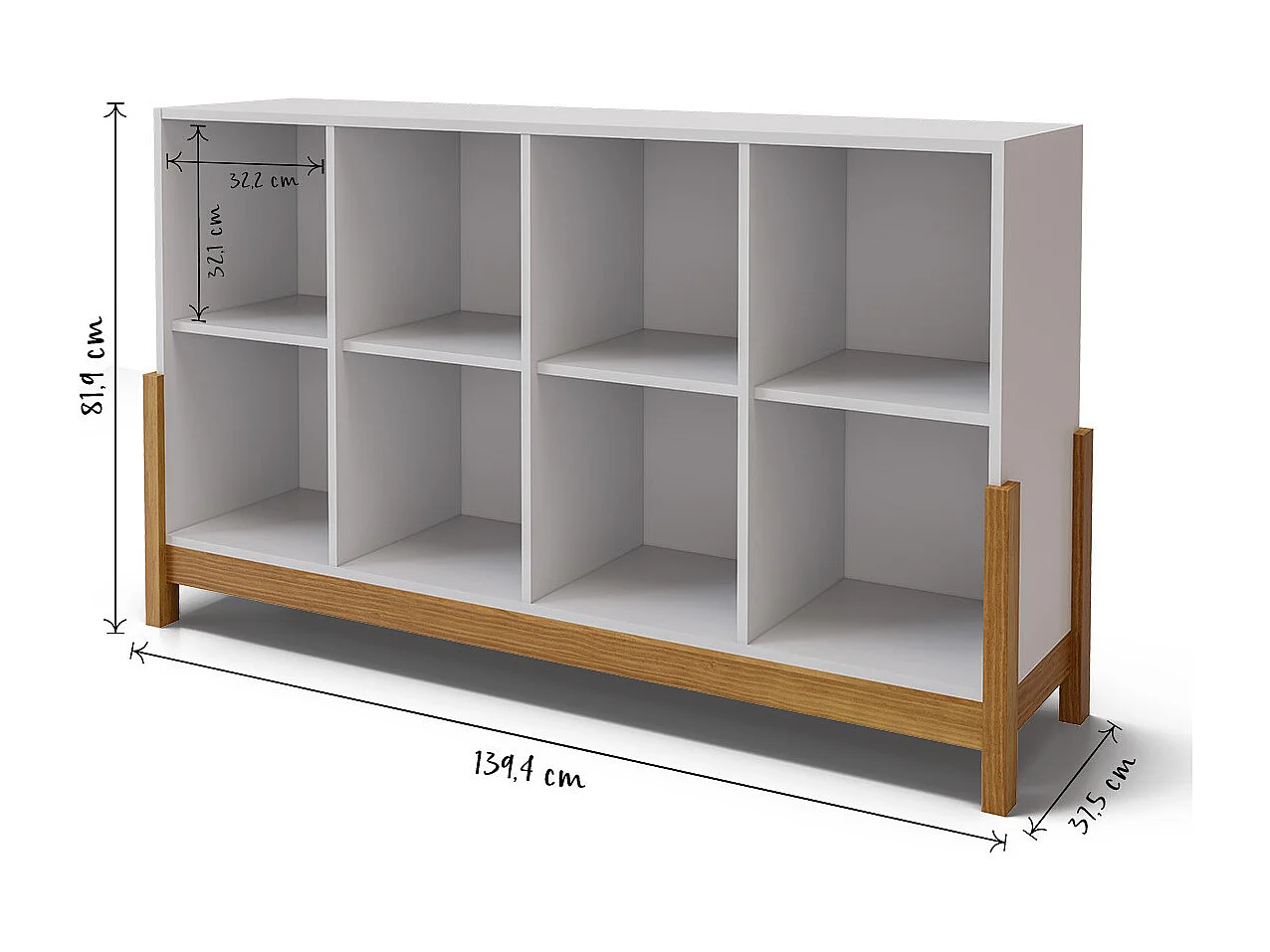 Étagère 8 cubes horizontale  panneaux de fibres blanc et noisette KENAN