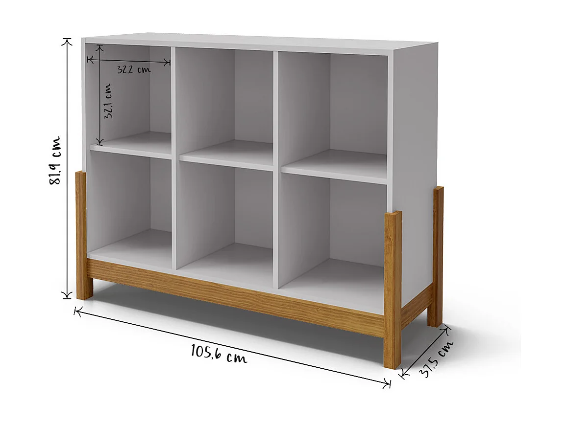 Étagère 6 cubes horizontale  panneaux de fibres blanc et noisette KENAN